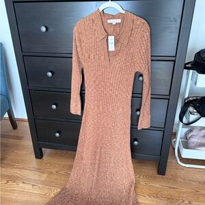 Elegant Tan Ribbed Knit Dress